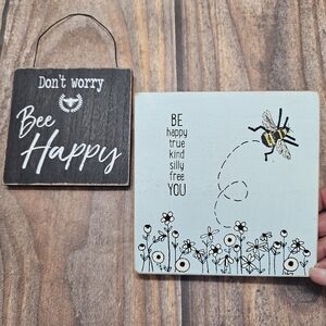 Dont Worry Bee Happy & Be Happy.. Wooden Box Sign Desk Shelf Decor Farmhouse